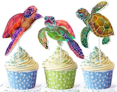 Turtles Cupcake Toppers | Sea Animals Baby Shower Party Supplies | Sea Turtle Theme Birthday Decorations for Kids |