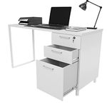 Milano Home Office Desk - 47 Inch White/White Home Office Desk with Drawers - Modern Computer Desk with Storage, Detachable & Lockable Computer Cabinet - Wooden Office, Study, and Writing Table