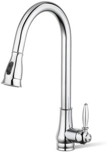 ACA International Rounded Euro Pull-Out Kitchen Mixer Tap with Pull Out Sprayer, 2-Mode Spray Kithcen Sink Tap 360° Swivel High Arc Laundry Sink Taps Faucet Solid Brass(Chrome)