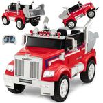 Costzon Electric Car for Kids, 12V Licensed Freightliner Ride on Dump Truck w/Remote Control, Rear Loader, Spring Suspension, Easy-Drag System, MP3 & Music, Gift for Boy Girl, Ride on Car (Red)