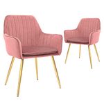 CangLong Furniture Modern Living Dining Room Accent Arm Chairs Club Guest with Gold Metal Legs, Set of 2, Pink