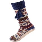 BambooMN Women's Soft Fuzzy Furry Gripper Slipper Socks with Tassel - Blue Spruce - Women's Shoe Size 8-10