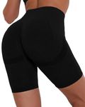 Fshway Women's Gym Shorts Booty Scrunch High Wasit Seamless Sports Shorts Workout Push Up Shorts Cycling Fitness Running Shorts (in, Alpha, L, Regular, D-Black)