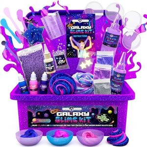 Original Stationery 22-Pieces Mini Galaxy Slime Kit, Make Your Own Galactic Slime with Glitter and Glow in The Dark Powder, Create Pink, Purple and Blue Slime, Fun Christmas and Thanksgiving Gift