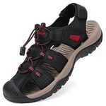 FLARUT Men's Sport Sandals Outdoor Hiking Sandals Closed Toe Lightweight Leather Athletic Trail Walking Casual Sandals Water Shoes (C-Black,EU 43,UK 9)