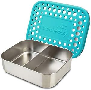 LunchBots Stainless Steel Two Section Bento Box - Perfect for Half of a Sandwich and a Side Dishwasher Safe and BPA-Free Aqua Dots