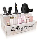 Wooden Hair Dryer Holder, Curling/Flat Iron Holder, Hair Accessories & Bathroom Supplies Hair Tool Organizer, Storage for Bathroom Counter, Vanity, Brushes & Makeup (White)