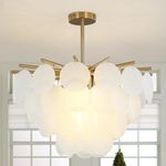 Depuley Modern Crystal Chandelier, 6-Light Luxury Wind Chimes Shell Gold Ceiling Chandelier, 20" Pendant Light Fixtures with Adjustable Rod for Bedroom, Kitchen, Living Room, E12 Bulbs Incl, UL Listed