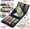 KINSPORY Art Kit, 290 Pack Art Set Crafts Drawing Kit for Kids, Double-Side Trifold Easel, Coloring Book, Sketch Pad, Pastels, Crayons, Pencils, Beginner Artists Gift (Black)