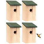 4 x Bird House Wooden Wild Small Wood Nesting Box Nesting Handy Home Garden Pressure Treated for Wild Birds with Traditional Hinged Roof