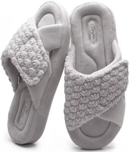 CORIFEI Women's Orthotic Slippers with Arch Support Adjustable Orthopedic Slipper Memory Foam Ladies House Shoes Indoor Slip On for Plantar Fasciitis, Grey, 8