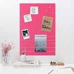 Navaris Fabric Memo Bulletin Board - 12" x 17" Velvet Memory Board for Wall to Display Photo Collages, Pictures, Notes - Includes 6 Push Pins - Bright Pink