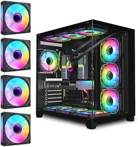 GOPIE Full Tower PC case, 4Pack PWM RGB Computer Fans pre-Installed, Gaming Desktop pc Hosting case Compatible with 360mm RAD -270° Full View Dual Tempered Glass-Black