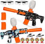 2 Pack Splatter Blaster Electric Toys Camouflage Style Toy(Black & Blue) - Rechargeable Quick-Release Batteries, Goggles, Target for Age 14+