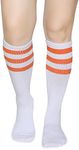 Henwarry Classic Triple Stripes Over the Calf Cotton Retro Tube Socks for Men and Women (A12-Orange/White)