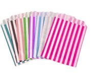 ezkart | Assorted Striped Candy paper bags is perfect for Wedding Cake Gift Shops, Kids Parties, Popcorn Bags, Sweet Bags and Biscuit bags (Mixed, 100 Bags)