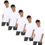 KHIM 5 Pack White Unisex Boys Girls Short Sleeve Plain Polo Shirt School Uniform Sports Wear (White,Age 11-12 Years)