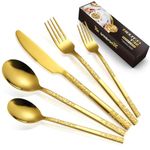 Gold Cutlery Set, 30-Piece BILLION DUO Stainless Steel Flatware Set with Pattern Engraved, Tableware Silverware Set, Mirror Polishing Dinner Set Service for 6, Includes Knives, Forks, Spoons