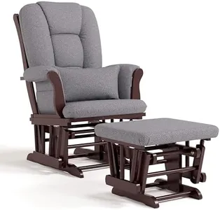 Storkcraft Tuscany Custom Glider and Ottoman with Free Lumbar Pillow (Espresso/Slate Gray Swirl) - Cleanable Upholstered Comfort Rocking Nursery Chair with Ottoman
