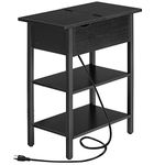 HOOBRO Side Table, Flip End Table with Charging Station and Shelves, USB Ports & Power Outlets, Narrow Nightstand for Small Spaces, Sturdy, Living Room, Bedroom, Black BK341BZ01