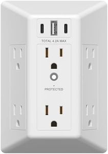 LIDER 6 Outlet Surge Protector Extender with 20W 4.2A 3 USB Type A/C Chargers, 1500 Joules, Multi Plug Wall Charger for Home Office, UL Listed, Thermoplastic, Matte White, 1-Pack