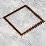 Ruhe® Tile Insert Floor Drain | 6 x 6 Inches Floor Drain for 13mm Tile | Rose Gold/Antique Copper PVD Finish | 304 Stainless Steel Invisible Shower Drain Channel | Drain Channel with Cockroach Trap