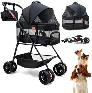 Bicystar Pet Stroller for Small Dogs Cats with Wheels, Detachable Carrier, Max Load 33 lbs, Easy Folding, Compact Portable, Dog Carriage Stroller Car Seat 3 in 1 Animal Stroller