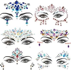 Gemmes de Visage 6 feuilles Visage Bijoux Autocollants Strass Cristal Bijoux Strass pour Festivals Décorations pour le visage, Multicolore