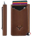 Slim Credit Card Case,Bigant Aluminum Wallet with Bill Clip and Top Grain Leather Case 2.8"X4.5" 8 Cards RFID Blocking Pop Up Card Access, Red Brown1642, One_size