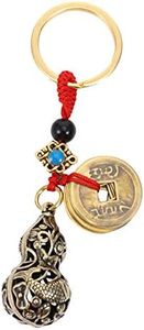 EXCEART Feng Shui Monedas con Latón Calabash Wu Lou Llavero para Longevidad Viajar con Seguridad Riqueza Prosperidad Éxito Buena Suerte Colgante Colgante Pescado