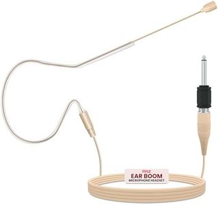 PYLE-PRO Over Ear Boom Microphone Headset - Professional Hands Free Omnidirectional Wired Audio Condenser Microphone Headset w/ 3.5mm / 1/4" Adapter, 1.2m Cable, and Windscreen - PMEM1 (Beige)