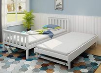 Panana Wooden Bed 3FT Single Day Guest Bed with Pull Out Under Bed 2 in 1 Bedroom Furniture Fit 90 * 190 Mattress (Trundle Bed Included) White