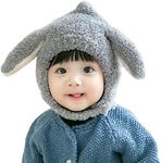 SYGA Unisex-Child Wool Baby Hats For Winter Cap, Cute Rabbit Ears Head Hooded For Kids Babies For 1-5 Years Grey, Free Size