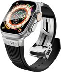 Quickprime Aesthetic Watch Band for Apple Watch Ultra 2 Strap 49mm 45mm 44mm 42mm, Men Luxurious Rugged Silicone Belt with Metal Connector & Folding Clasp for iWatch Ultra Series 9 8 7 6 5 4 3 2 1 SE