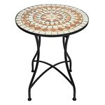 COSTWAY Garden Side Table, 60cm Mosaic Round Plant Table, Indoor Outdoor Patio Balcony Terrace Bistro Coffee Bar Table Furniture (Brick Red)