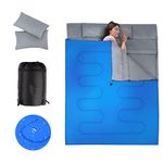 COSTWAY Double Sleeping Bag, Extra Large - 220 x 150 cm - Converts into 2 Singles, Waterproof Sleeping Bag with Free Pillows and Carrying Bag for Camping, Hiking (Blue)