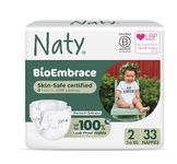 Naty BioEmbrace Baby Newborn Nappies | Sensitive Skin Safe Certified | Leak Protection up to 100% | Plant-Based Teddy Softness, Premium Comfort | Chlorine-Free | Size 2 (3–6kg), 33 Count