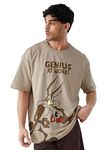 The Souled Store|Official Looney Tunes: Magic Mushroom Mens and Boys Oversized T-Shirts|Half Sleeve|Loose fit Graphic Printed| 80% Cotton 20% Polyester Brown Color Men Oversized T-Shirts