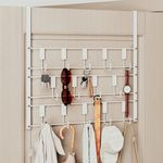 PAPAGIFTREE Over The Door Hooks for Hanging, 14 Hooks Over Door Coat Hanger, Coat Clothing Rack and Towel Rack for Bathroom Organizer, Door Hanger Organizer Kitchen, Bathroom Towel Storage Decor White