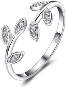 JewelryPalace Bague Ouverte Réglable Zircone Cubique Anneau Femme Argent Sterling 925, Bague de Fiançailles, Forme Feuilles d'Olivier Pour Anniversaire Mariage Promise Alliance, Bijoux
