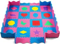 Fabuware Floor Play Mat Puzzle with Fence Large Kids, Baby, Infant - 60 X 60 Inches Thick Foam Good for Crawling and Playing .5 inch Thick 16 Shapes Multi Color 52 Pieces