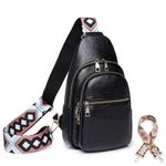 Everfunny Sling Bag for Women PU Leather Sling Bags with 2 Guitar Strap Crossbody Fashion Sling Backpack Multipurpose Chest Bag