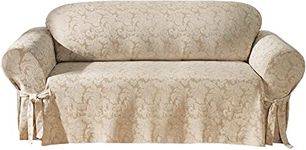 Sure Fit Scroll 1-Piece - Sofa Slipcover - Champagne (SF24987)