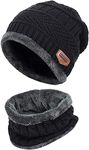 Winter Hat Warm Knitted Beanie Hat Neck Warmer Scarf 2 Pcs Set with Double-Layer Fleece Lining for Men Women (Black)