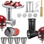 Meat Grinder&Slicer Shredder Attachments for KitchenAid Stand Mixer, Metal Food Grinder with Sausage Stuffer Tubes, Cheese Grater Attachment Salad Maker, Burger Press For KitchenAid Mixer Accessories