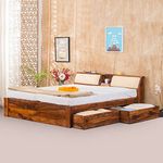 GHROYAL Sheesham Wood Queen Size Bed with Headboard and 4 Drawer Storage Wooden Double Bed Cot Palang Furniture for Bedroom Living Room Home - Honey Finish | 1 Year Warranty