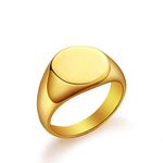 Custom Signet Ring Engraved for Women Gold Stainless Steel Polished Round Rings for Engraving Size 7