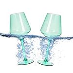 Floating Wine Glasses for Pool - Set of 2-15 OZ Shatterproof Poolside Wine Glasses, Tritan Plastic Reusable Stemware, Beach Outdoor Cocktail, Wine, Champagne, Water Glassware - Spring Summer (Green)