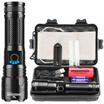 Shadowhawk Torches LED Super Bright, Rechargeable LED Torch P70 450000 Lumens Powerful Military Tactical Flashlight Rechargeable Battery Torch for Dog Walking Hiking Emergency Gift