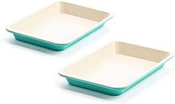 GreenLife Healthy Ceramic Nonstick, 9" x 7" Toaster Oven Cookie Sheet Baking Pan Set, PFAS-Free, Turquoise